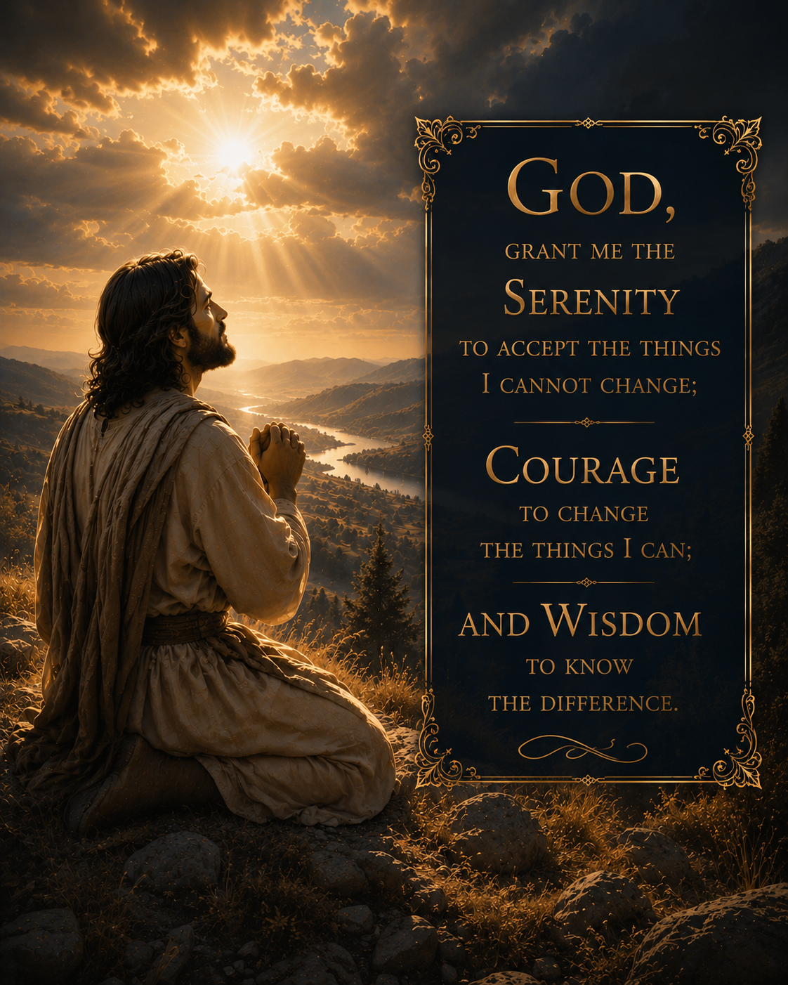 The Serenity Prayer | Christ Kneeling in Prayer | Printable Digital Download